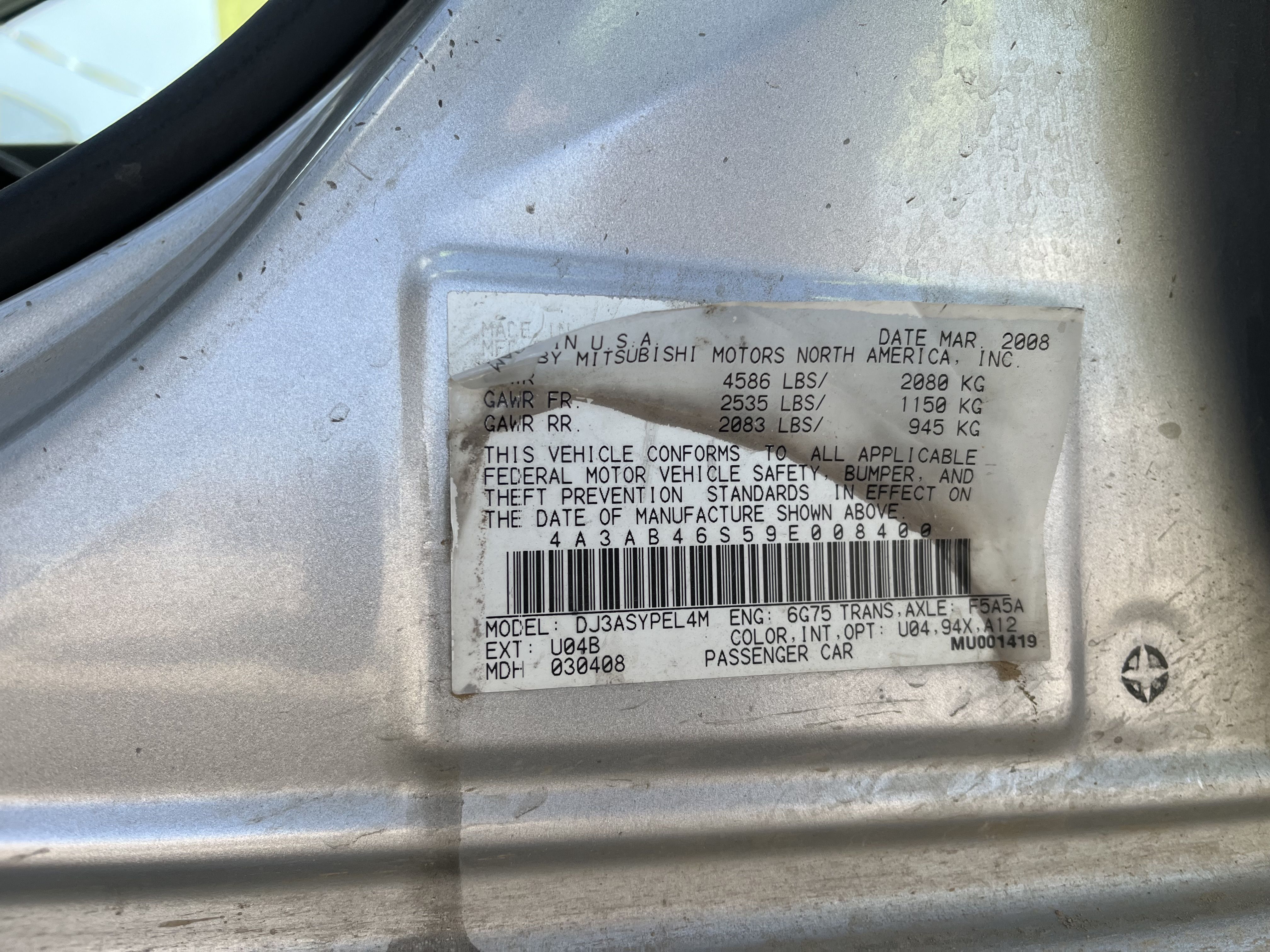 2009 MITSUBISHI Galant